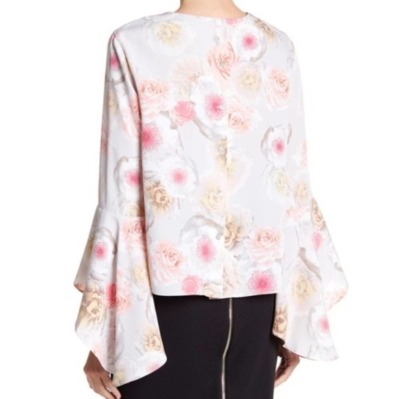 Catherine Malandrino Button Down Back Bell Sleeve Floral Print Blouse Size Small - Picture 2 of 6